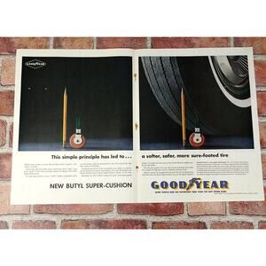 1961 Goodyear Tires 2pg 20x13 - Vtg PRINT AD‎ Ephemera